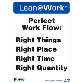 Zing Lean at Work Sign, Perfect Work Flow, 10"W x 14"H, Black/Blue/White view 2