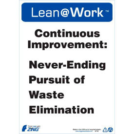 Lean at Work Sign, Continuous Improvement, 10"W x 14"H, Black/Blue/White view 2