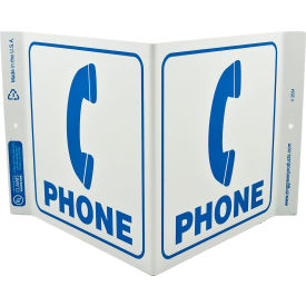 Public Facility V Sign, Phone, 12"W x 7"H, Blue On White view 2