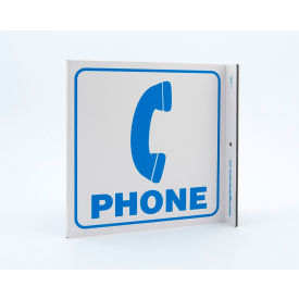 Public Facility L Sign, Phone, 7"W x 7"H, Blue On White view 2