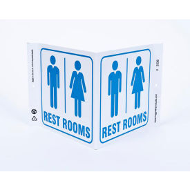 Public Facility V Sign, Rest Rooms, 12"W x 7"H, Blue On White view 2