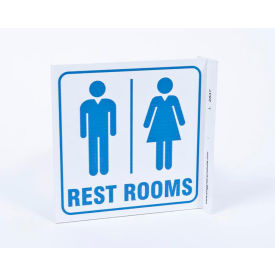 Public Facility Sign, Rest Rooms, 7"W x 7"H, Blue On White view 2