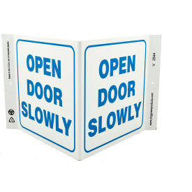 Zing Eco Safety V Sign, Open Door Slowly, 12"W x 7"H, Recycled Plastic view 2