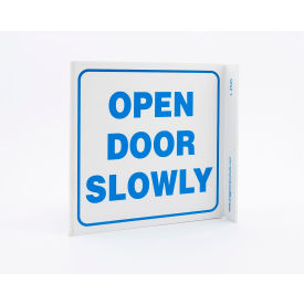 Zing Eco Safety L Sign, Open Door Slowly, 7"W x 7"H, Recycled Plastic view 2