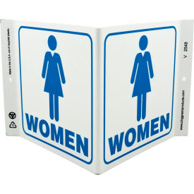 Public Facility V Sign, Women, 12"W x 7"H, Blue On White view 2