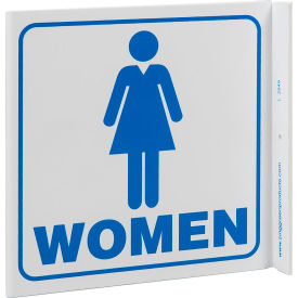 Eco Public Facility L Sign, Women, 7"W x 7"H, Blue On White view 2