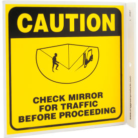 Eco Safety L Sign, Caution Check Mirror for Traffic Before..., 7"W x 7"H, Recycled Plastic view 2