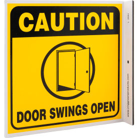 Caution Door Swings Open, 7"W x 7"H, Recycled Plastic view 2