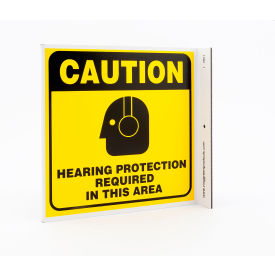 Caution Hearing Protection Required In This Area Sign, 7"W x 7"H, Recycled Plastic view 2
