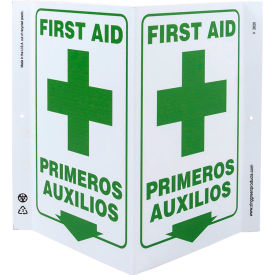 Safety V Sign, First Aid Bilingual, 10-5/8"W x 11"H, Recycled Plastic view 2