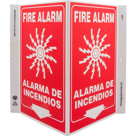 Zing Eco Safety V Sign, Fire Alarm Bilingual, 10-5/8"W x 11"H, Recycled Plastic view 2
