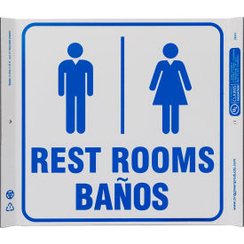 Eco Corner Sign, Rest Rooms/Banos, 10"W x 10"H, Blue On White view 2