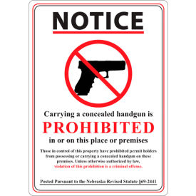 Concealed Carry Sign, Nebraska Regulations, 10"W x 14"H, Recycled Aluminum view 2