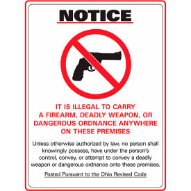 Concealed Carry Sign, Ohio Regulations, 10"W x 14"H, Recycled Plastic view 2