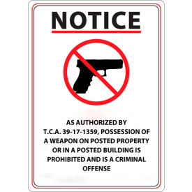 Concealed Carry Sign, Tennessee Regulations, 10"W x 14"H, Recycled Plastic view 2