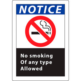 No Smoking Sign, Notice No Smoking of Any Type Allowed, 10"W x 14"H, Recycled Plastic view 2
