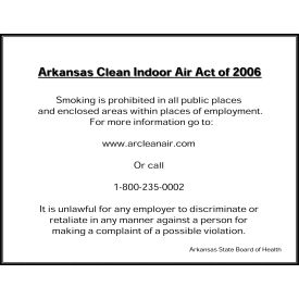 No Smoking Sign, Arkansas Regulations, 14"W x 10"H, Recycled Plastic view 2