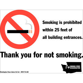No Smoking Sign, Washington Regulations, 14"W x 10"H, Recycled Plastic view 2