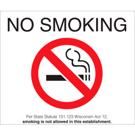 No Smoking Sign, Wisconsin, 14"W x 10"H, Recycled Plastic view 2