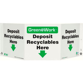 Tri-View Sign, Deposit Recyclables Here, 20"W x 7-1/2"H, Black/Green/White view 2