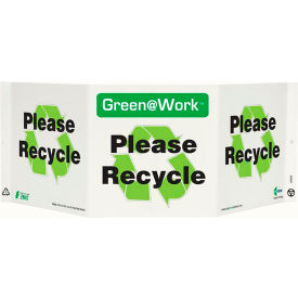 Tri-View Sign, Please Recycle w/ Recycle Symbol, 20"W x 7-1/2"H,Black/Green/White view 2