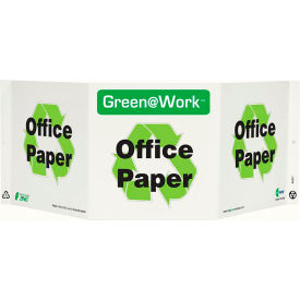 Tri-View Sign, Office Paper with Recycle Symbol, 20"W x 7-1/2"H,Black/Green/White view 2