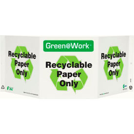 Tri-View Sign, Paper Only with Recycle Symbol, 20"W x 7-1/2"H, Black/Green/White view 2