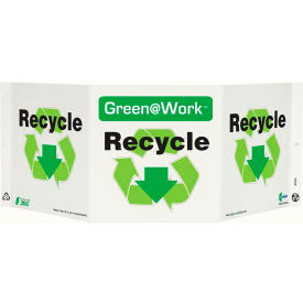 Tri-View Sign, Recycle with Recycle Symbol, 20"W x 7-1/2"H, Black/Green/White view 2