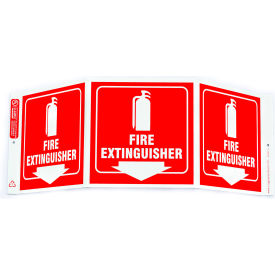 Eco Safety Tri View Sign, Fire Extinguisher, 20"W x 7-1/2"H, Recycled Plastic, Glow In The Dark view 2