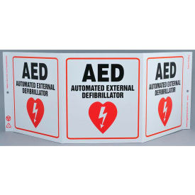 Zing Eco Safety Tri View Sign, AED, 20"W x 7-1/2"H, Projects 5 Inches, Recycled Plastic view 2