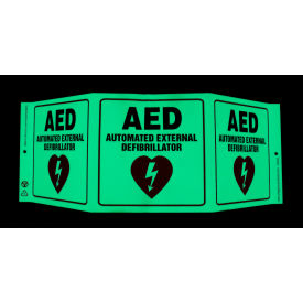 Zing Eco Safety Tri View Sign, AED, 20"W x 7-1/2"H, Recycled Plastic, Glow In The Dark view 2