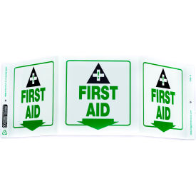 Zing Eco Safety Tri View Sign, First Aid, 20"W x 7-1/2"H, Recycled Plastic, Glow In The Dark view 2