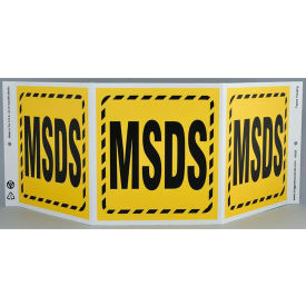 Zing Eco Safety Tri View Sign, MSDS, 20"W x 7-1/2"H, Recycled Plastic, Black/Yellow view 2
