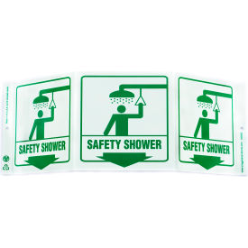 Zing Eco Safety Tri View Sign, Safety Shower, 20"W x 7-1/2"H, Recycled Plastic, Glow In The Dark view 2
