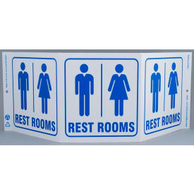 Zing Eco Public Facility Tri View Sign, Rest Rooms, 20"W x 7-1/2"H, Blue On White view 2