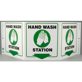 Zing Eco Public Facility Tri View Sign, Hand Wash Station, 20"W x 7-1/2"H, Black/Green/White view 2