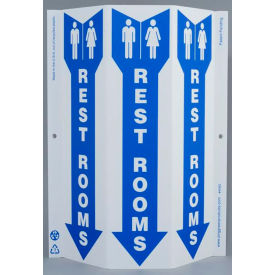 Public Facility Tri View Sign, Rest Rooms, 9"W x 12"H, White/Blue view 2