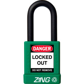ZING ENTERPRISES 7034 ZING RecycLock Safety Padlock, Keyed Different, 1-1/2" Shackle, 1-3/4" Body, Green, 7034 image.