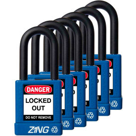 ZING ENTERPRISES 7065 ZING RecycLock Safety Padlock, Keyed Alike, 1-1/2" Shackle, 1-3/4" Body, Blue, 6 Pack, 7065 image.