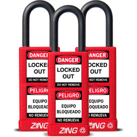 ZING ENTERPRISES 7086 ZING RecycLock Safety Padlock, Keyed Alike, 1-1/2" Shackle, 3" Long Body, Red, 3 Pack, 7086 image.