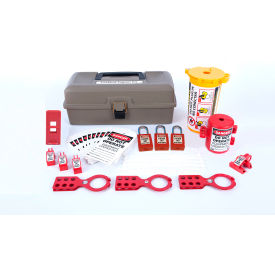 Zing Electrical Lockout/Tagout Toolbox Kit with 33 Components 13""W x 5""D x 6-1/2""H Red/Yellow/Gray