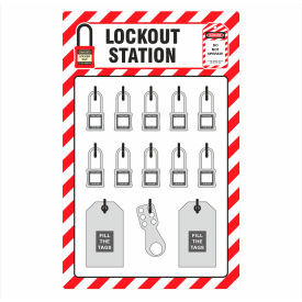 Zing Lockout Shadow Board 10 Padlock Capacity 15""W x 3/16""D x 23-1/2""H Red