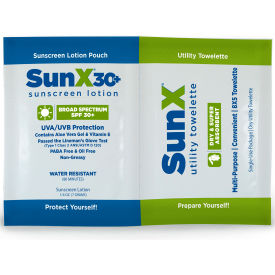 CoreTex Sun X 30 71443 Sunscreen Lotion, SPF 30+, Multi-Pack W/ Dry Towelette, 300/Case