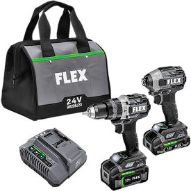 Flex Brushless 2 Tool Combo Kit w/ Hammer Drill, Turbo Mode & Impact Driver & Quick Eject, 24V