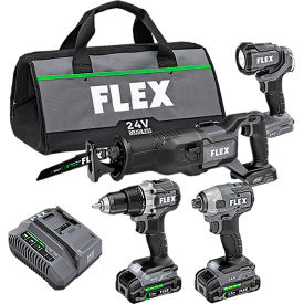 Flex 4 Tool Combo Kit w/ Drill Driver, Impact Driver, Reciprocating Saw & Work Light