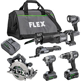 Flex Brushless 6 Tool Combo Kit w/ Hammer Drill, Impact Driver, Circular Saw & Work Light, 24V