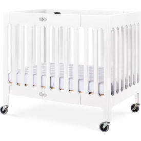 FOUNDATIONS WORLDWIDE INC 2131127 Foundations® Compact Boutique Folding Crib with Oversized Casters, Foam Mattress - White image.