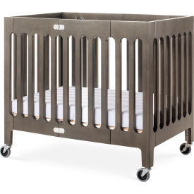 FOUNDATIONS WORLDWIDE INC 2131487 Foundations® Compact Boutique Folding Crib with Oversized Casters, Foam Mattress - Dapper Gray image.
