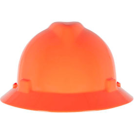 MSA Safety 10021292 MSA V-Gard® Slotted Full-Brim Hat With Fas-Trac III Suspension, Hi-Viz Orange image.
