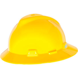 MSA Safety 10058318 MSA V-Gard® Slotted Full-Brim Hat With 1-Touch Suspension, Yellow image.